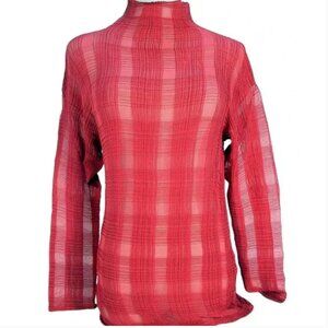 ISSEY MIYAKE Pleated Sheer Mockneck Long Sleeve Top S